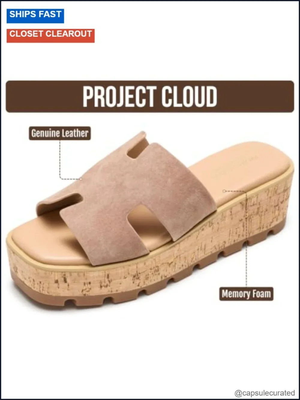 Genuine Leather Platform Wedge Sandals Women Memory Foam Non-Slip Slingback